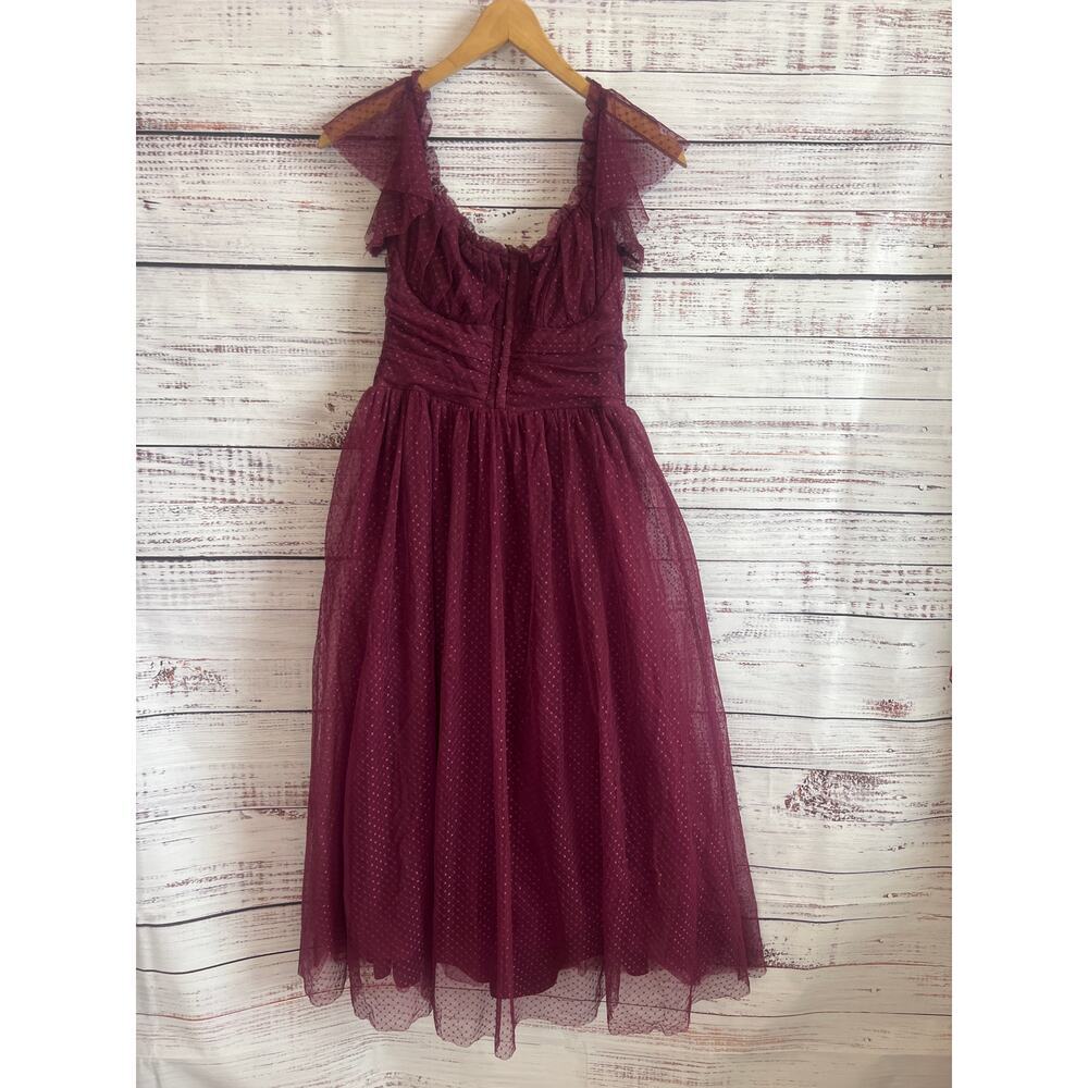 LULU'S REGAL RAIDANCE BURGUNDY TULLE BUSTIER MIDI DRESS SIZE medium
